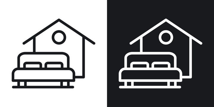 Accomodation icon set in black and white stroke lines