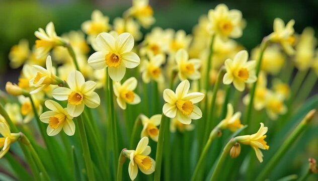 A freesia plant with clusters of fragrant yellow and white flowers blooming densely in a garden bed 