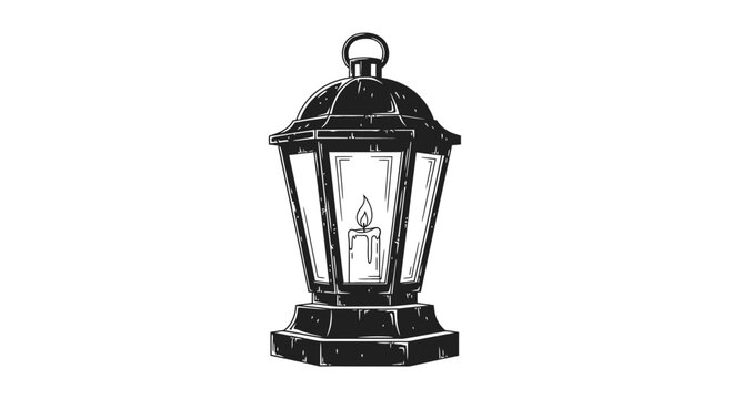 Vintage Lantern with Candle Flame Illustration