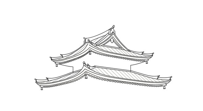 Traditional Chinese Pagoda Roof Architecture Line Drawing