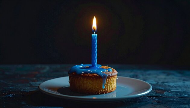 A glowing blue cake crowned with a single candle&hellip;