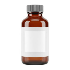 Obraz premium A brown glass bottle with a silver cap and blank label on a white background.