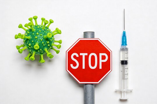 Stop Whooping Cough Concept with Pertussis Bacteria and Vaccine Syringe