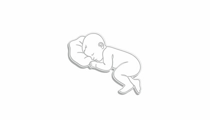 Newborn baby sleeping peacefully on a soft pillow, line art illustration