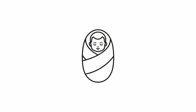 Newborn Baby Wrapped in Swaddle Blanket, Minimalist Line Art Icon