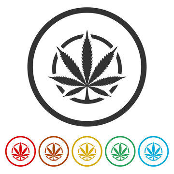 Medical marijuana leaf icon. Set icons in color circle buttons