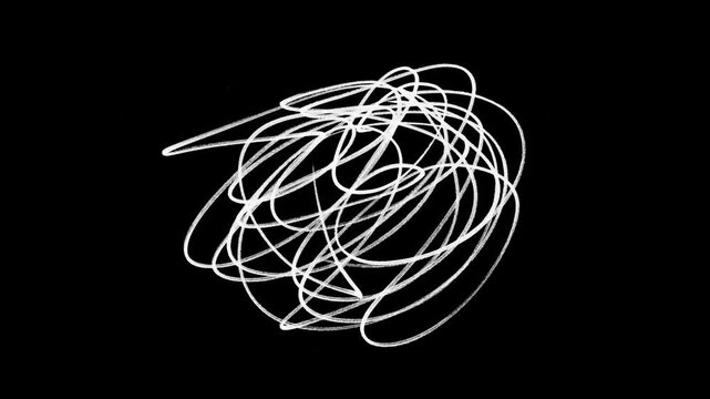 Chaotic Black Scribble Doodle with Messy Pencil Lines, Abstract Hand-Drawn Scribbles on Transparent Background with Alpha Channel