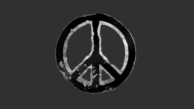 A black and white animated peeling sticker in a grunge printed style with roughened torn paper edges.
