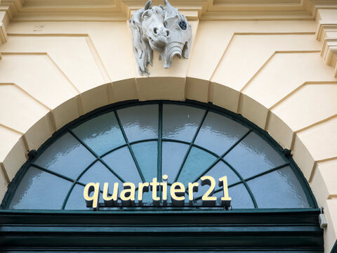 VIENNA, AUSTRIA - DECEMBER 04, 2017:  Sign outside Q21 in the MuseumsQuartier