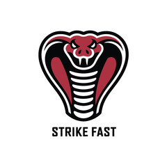 A logo of a red and black cobra with the words Strike Fast