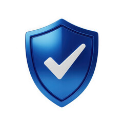 A blue shield with a white checkmark symbolizing security and verification isolated on transparent background