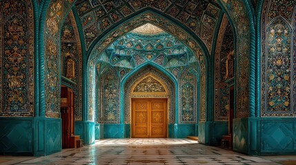 Obraz premium Intricate Blue-Tiled Mansion Interior with Stunning Artistic Details