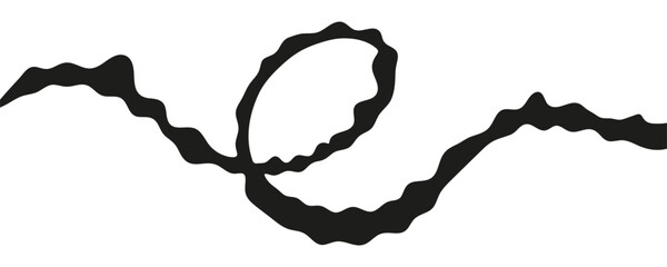 Abstract black wavy line forming irregular oval frame isolated on white background. Squiggle artistic fluid border shape