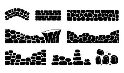 Map boulder wall icon set vector stone rock terrain borders isolated on transparent background © MdAshik