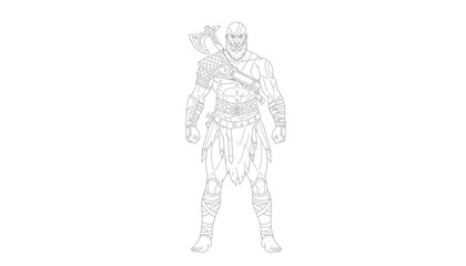 Fototapeta premium Kratos Viking Warrior Line Art Illustration