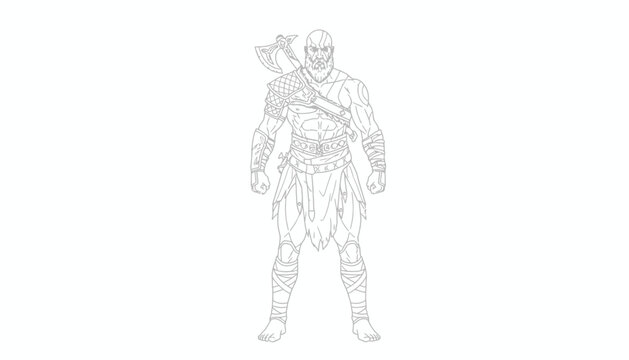 Kratos Viking Warrior Line Art Illustration