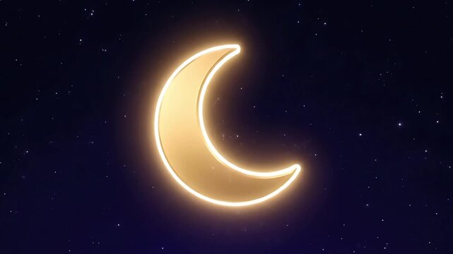 Glowing crescent moon phase illustration against a dark celestial background with stars