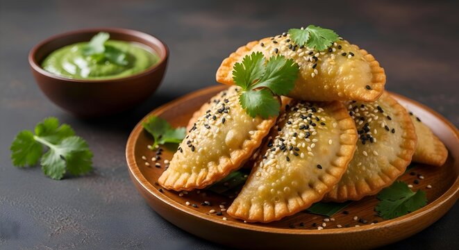 Close-Up of Crunchy Kothimbir Vadi Served with Fresh Coriander and Sesame Garnish, Indian Street Food
