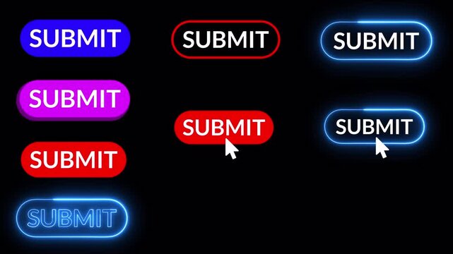Submit button animation with mouse cursor on transparent background, submit icon animation with alpha channel in 4k.