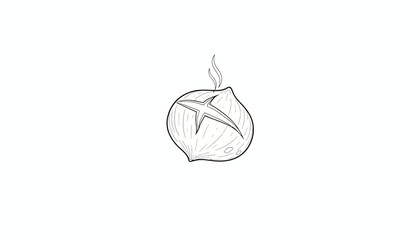 Obraz premium Hand-drawn sketch of a roasted chestnut with steam rising, isolated on white background