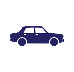 Fototapeta premium Dark blue silhouette of a four door sedan car on white background
