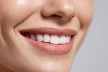 Fototapeta premium Healthy gums close-up: warm, natural portrait highlighting oral hygiene and care