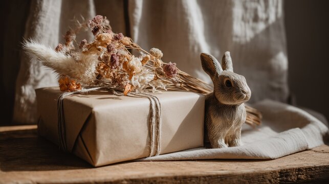 Eco-friendly Easter packaging kraft paper box tied with linen string