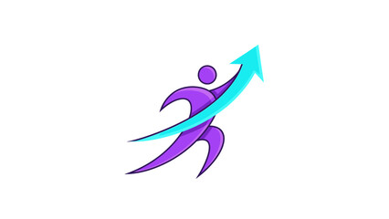 Purple figure with upward blue arrow symbolizing growth and success.