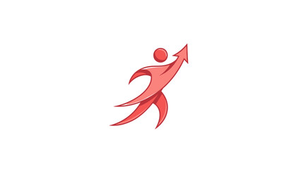 Red abstract human figure with arrow for growth and success.