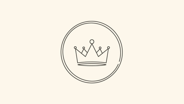 Simple Line Art Crown Icon Inside a Circle.