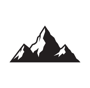 silhouette of mountain range with snow patches on white background