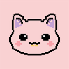 Fototapeta premium Cute kawaii pixel art 8-bit chibi cat face
