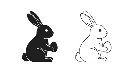 Obraz premium Two cute rabbits sitting and holding carrots - simple line art drawing Vector