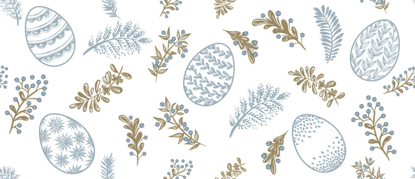 Seamless easter eggs pattern on white
