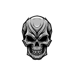 Obraz premium Angry Stylized Skull Head with Fierce Expression Illustration on Isolated White Background