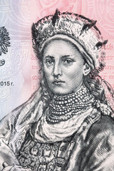 Doubravka of Bohemia a portrait from Polish money
