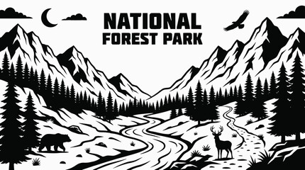 Fototapeta premium national forest park landscape outdoor recreation nature black and white trees pathway mountain environment public wilderness travel scenic