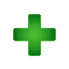 Fototapeta premium Shiny Green Plus Sign Medical Cross Icon, Isolated White Background