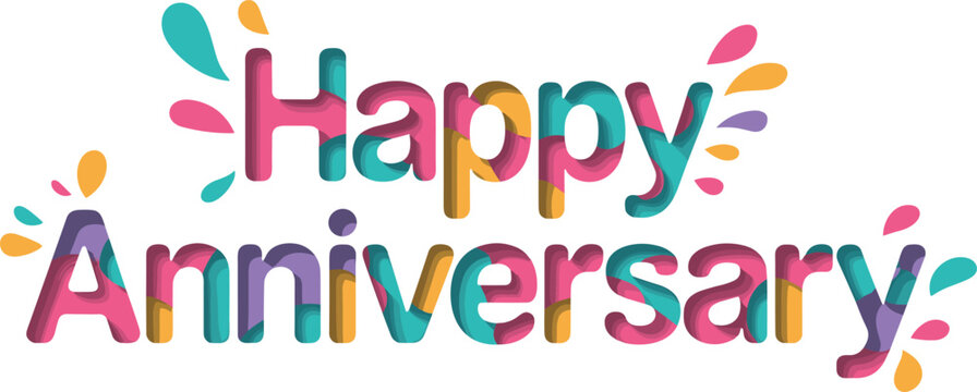 Happy Anniversary Text with Colorful Splashes and Layered Font