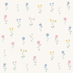 Cute Pastel Wildflower Seamless Pattern Scandinavian Style Background