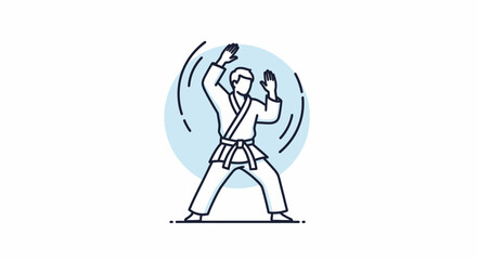 Karate fighter in uniform, dynamic pose, martial arts, combat sports, stylized illustration
