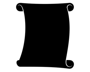 Black scroll silhouette icon for ancient document message. Vector