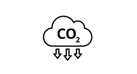 Simple black and white line art icon representing carbon dioxide reduction or sequestration from the atmosphere