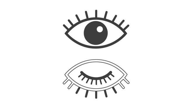 Simple graphic design showing an open eye symbol above a stylized closed eye with distinct eyelashes