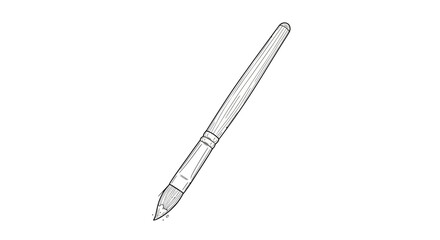 Obraz premium Drawing of a single makeup brush with a long handle and bristles, isolated on a white background.