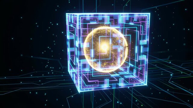 AI integration system core cloud autonomous task management API SaaS development futuristic digital technology concept glowing dark space innovation