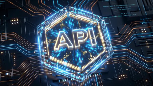 API integration core system cloud saas development autonomous task ai technology concept with circuit board futuristic digital interface dark background for advanced platform