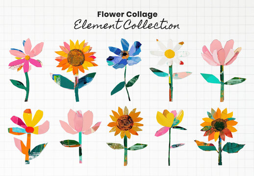 Colorful Floral Collage Element Design Set
