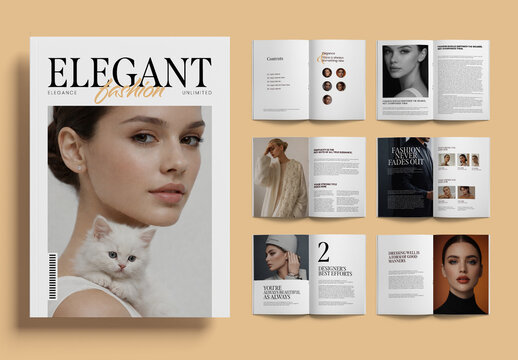 Elegant Fashion Magazine Layout Template With Editorial Cover