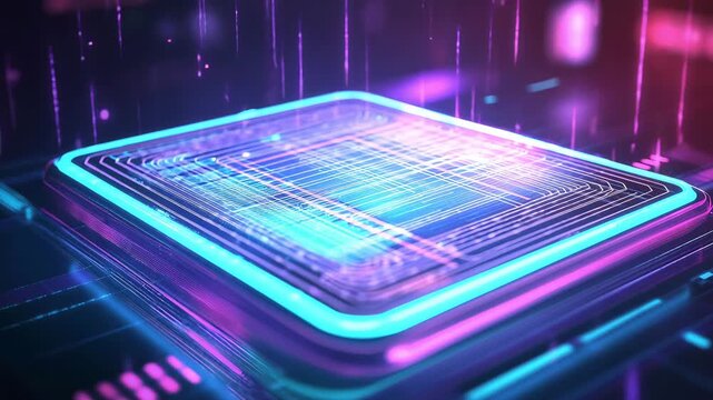Abstract digital circuit board technology concept neon light display